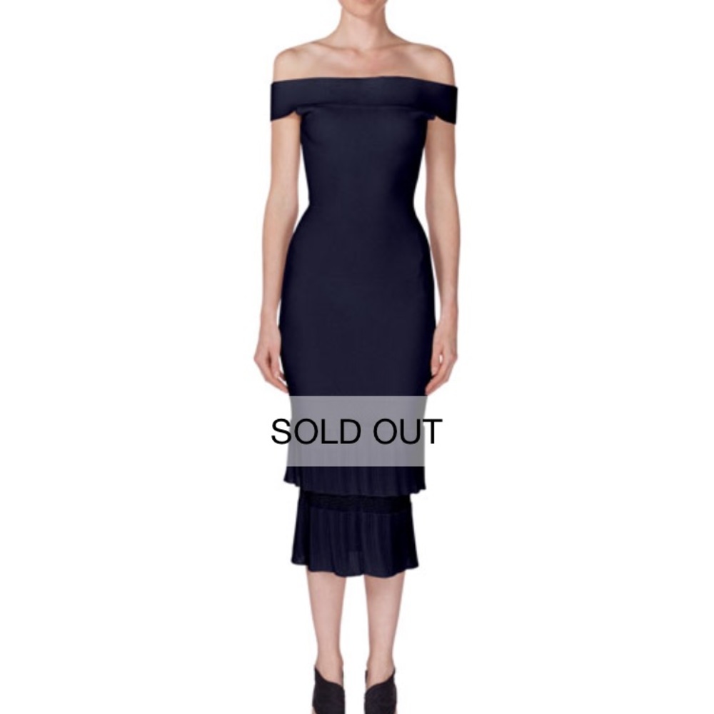 Roland Mouret Amery Off the Shoulder Navy Dress